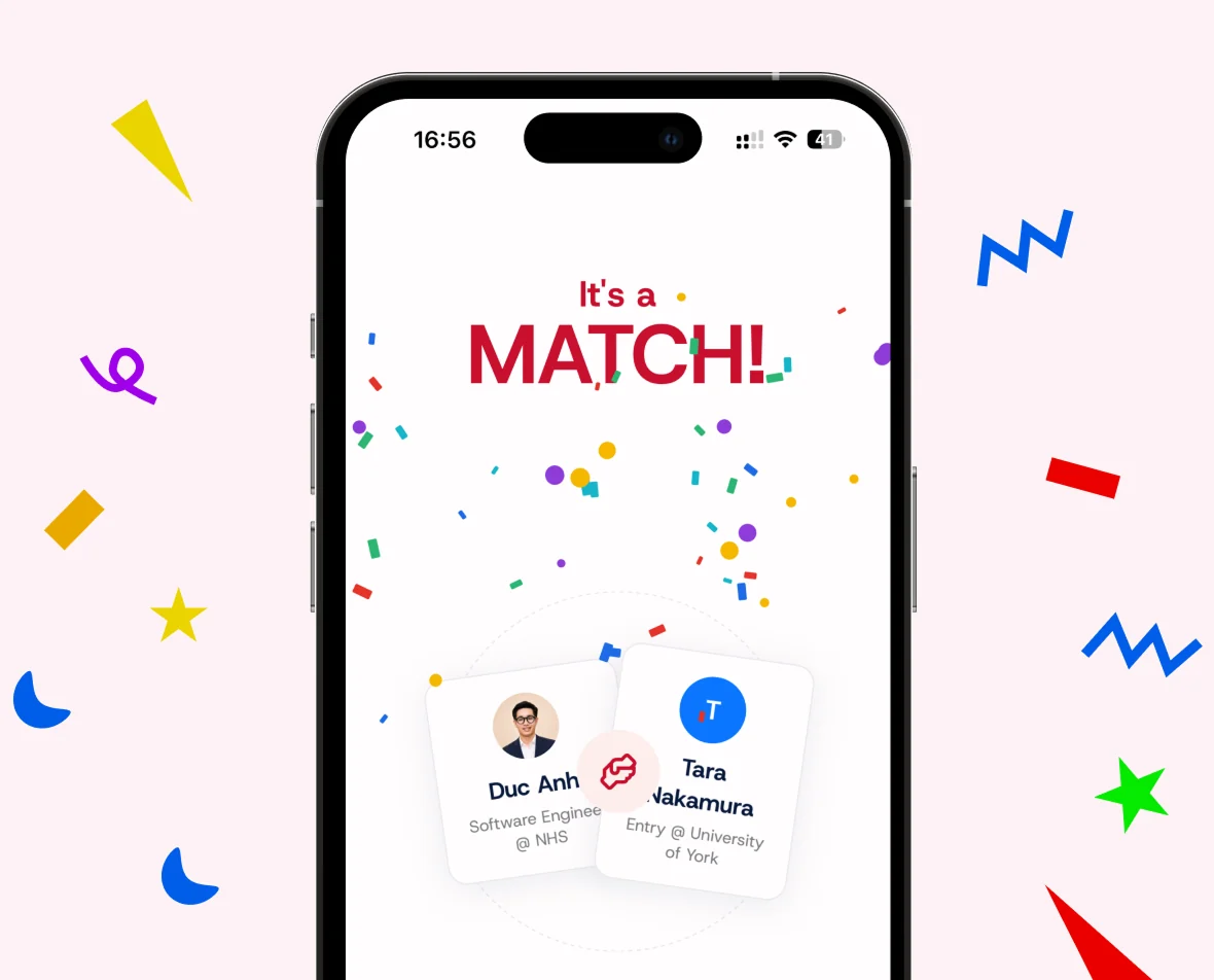 A match screen in the Laddr app pairing a mentor and a mentee.
