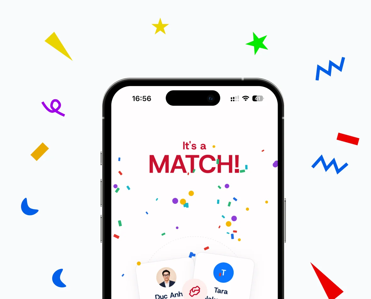 The Laddr app showing an “It’s a match!” screen with confetti.